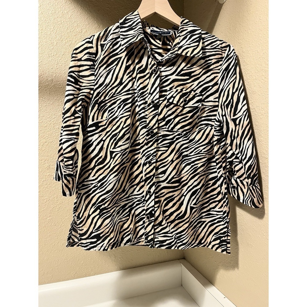 Karen Scott 100% Cotton Tiger Stripe 3/4 Women S Safari Vacation Animal Print